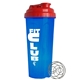 a red lid & traslucent blue cup 24 oz endurance shaker tumbler with drink thru lid and whisk ball