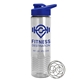 aerial view a royal blue lid & clear bottle the wave - 24 oz tritan(tm) shaker bottle with drink thru lid and mixing whisk ball, image 1 of 2