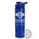 aerial view a royal blue lid & transparent blue bottle the wave - 24 oz tritan(tm) shaker bottle with drink thru lid and mixing whisk ball, image 1 of 3