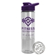 aerial view a violet lid & clear bottle the wave - 24 oz tritan(tm) shaker bottle with drink thru lid and mixing whisk ball, image 1 of 2