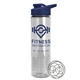 aerial view a navy blue lid & clear bottle the wave - 24 oz tritan(tm) shaker bottle with drink thru lid and mixing whisk ball, image 1 of 2