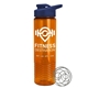 a navy blue lid & transparent orange bottle the wave - 24 oz tritan(tm) shaker bottle with drink thru lid and mixing whisk ball