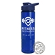 a navy blue lid & transparent blue bottle the wave - 24 oz tritan(tm) shaker bottle with drink thru lid and mixing whisk ball