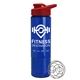 a red lid & transparent blue bottle the wave - 24 oz tritan(tm) shaker bottle with drink thru lid and mixing whisk ball