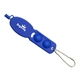 a royal blue popper pen keychain with fidget toy