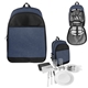 aerial view a black with navy lakeside picnic set cooler backpack, image 1 of 2