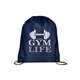 aerial view a navy blue versatile polyester drawstring backpack, image 1 of 3