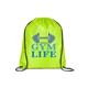 aerial view a lime green versatile polyester drawstring backpack, image 1 of 3