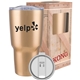 aerial view a gold (close to pms 8006) 30 oz kong vacuum insulated tumbler, image 1 of 2