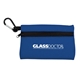 a blue zipper tote with carabiner