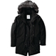 aerial view a black (995) mens bridgewater roots73 waterproof insulated parka jacket with detachable hood, image 1 of 3