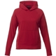 aerial view a team red (358) womens coville knit hoodie with thumb holes, image 1 of 2