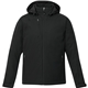 aerial view a black (995) mens bryce insulated softshell jacket with hood, image 1 of 9