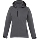 aerial view a hs charcoal (793) womens bryce insulated softshell jacket with hood, image 1 of 5