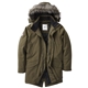 aerial view a loden (684) mens bridgewater roots73 waterproof insulated parka jacket with detachable hood, image 1 of 4
