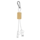 aerial view a natural/white lisbon 5- in -1 bamboo cell phone charging cable w / carabiner, image 1 of 11