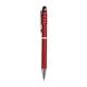aerial view a metallic red recycled aluminum spinner pen with stylus, image 1 of 3