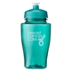 a translucent aqua 16 oz rpet twister bottle