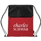 aerial view a red rpet heather draw string bag with front zipper pocket, image 1 of 4