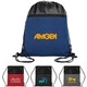 a group of rpet heather draw string bag with front zipper pocket