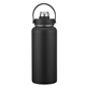aerial view a black 34 oz double wall tumbler with capped sprout, image 1 of 2
