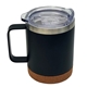 aerial view a black 12 oz double wall tumbler with handle, image 1 of 2