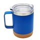 aerial view a royal blue 12 oz double wall tumbler with handle, image 1 of 2