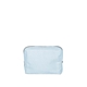 aerial view a beach wash denim bag & metallic silver zipper denim busy bee pouch, image 1 of 2