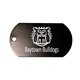 a black dog tag with 4 1/2 ball chain, laser engraved