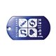 a royal blue metal dog tag with 23 1/2 ball chain, laser engraved