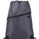 aerial view a charcoal robin drawstring polyester bag with front zipper pocket, image 1 of 6