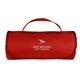 aerial view a red fleece roll up blanket, image 1 of 2