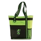 aerial view a black/lime green functional classic polyester tote with bottle pocket, image 1 of 3