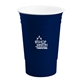 aerial view a navy blue ultimate party cup 16 oz with lid, image 1 of 2
