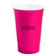 aerial view a pink ultimate party cup 16 oz with lid, image 1 of 2