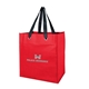aerial view a red non woven grocery tote w / grommets, image 1 of 3