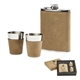 aerial view a tan leatherette flask set, image 1 of 4