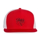 aerial view a red/white merrimack hat co.(tm)axel trucker, image 1 of 5