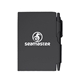 a black memo pad with integrated pen