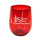 a red 12 oz recycled stemless wine glass