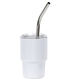 aerial view a white mini belmont 3 oz double - wall stainless steel tumbler with straw, image 1 of 3