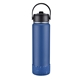 aerial view a blue 27 oz stainless steel water bottle with silicone bottom sleeve, image 1 of 7