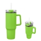 aerial view a lime green 40 oz quest recycled stainless steel tumbler, image 1 of 3