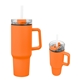 aerial view a orange 40 oz quest recycled stainless steel tumbler, image 1 of 3