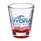 aerial view a red straight up 1.75 oz clear glass shot glasses, image 1 of 2