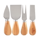 aerial view a natural 4- piece bamboo cheese tool set, image 1 of 2