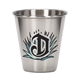 aerial view a silver pound one 2.5 oz metal shot glass, image 1 of 2