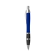 aerial view a blue/silver trim/black rubber grip/blue ink tri - band pen with rubber grip, image 1 of 3