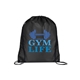 aerial view a black versatile polyester drawstring backpack, image 1 of 3