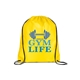 aerial view a yellow versatile polyester drawstring backpack, image 1 of 3